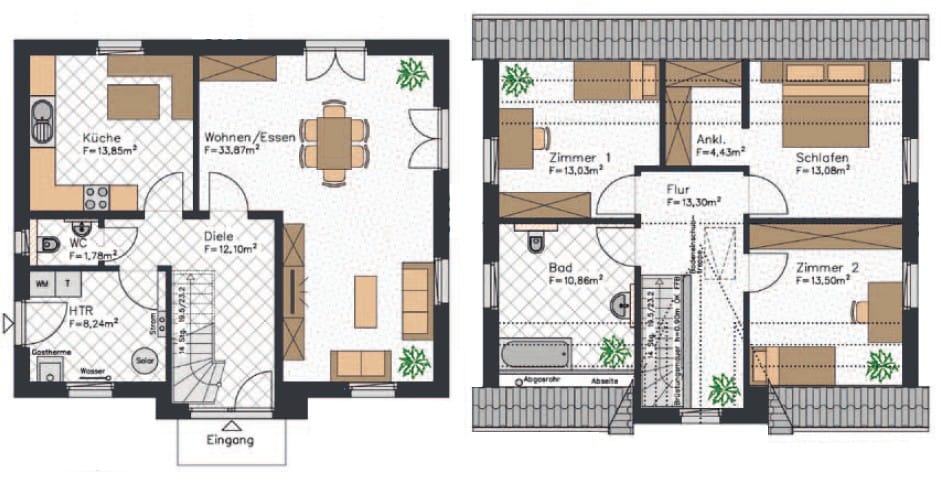 Friesenhaus Grundriss mit etwa 138 qm², einem großzügigen Wohn- und Essbereich, sowie einem Schlafzimmer mit Ankleidezimmer