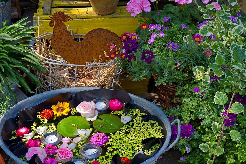 Ein Gartenteich auf dem Balkon? Dank Zinkwanne oder Pflanzkübel ist das sogar ohne Garten jederzeit möglich